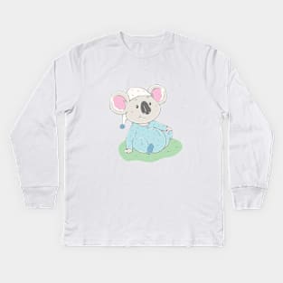 Lovely cute koala is sitting on the grass Kids Long Sleeve T-Shirt